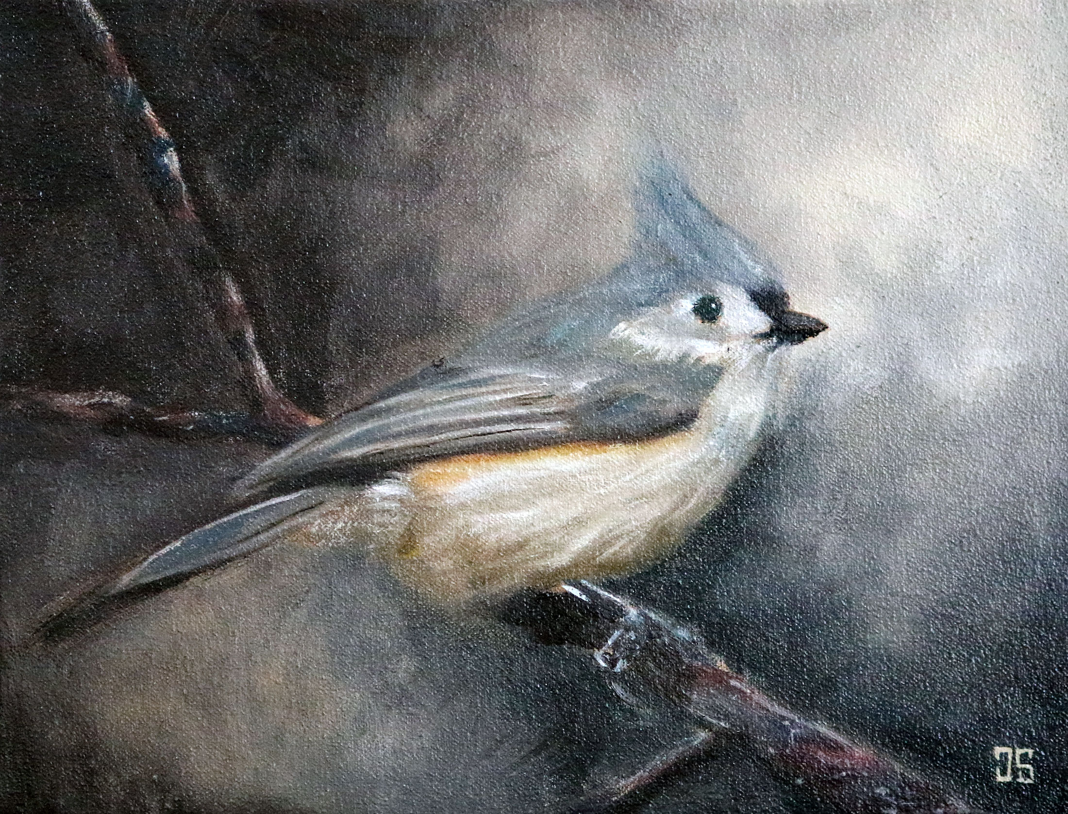 Oil painting "Birds of Cape Cod: Tufted Titmouse" by Jeffrey Dale Starr