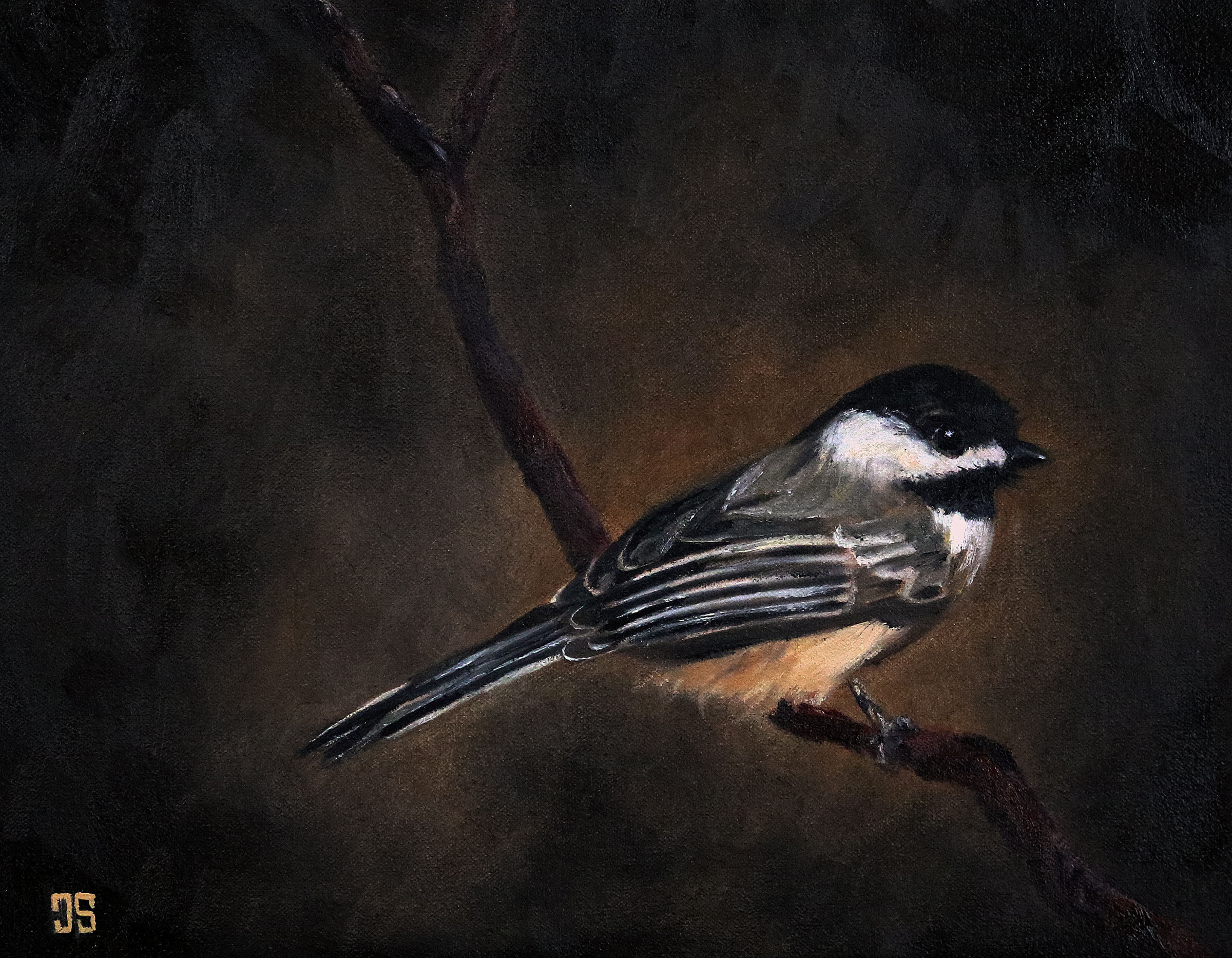 Oil painting "Birds of Cape Cod: Black-Capped Chickadee" by Jeffrey Dale Starr