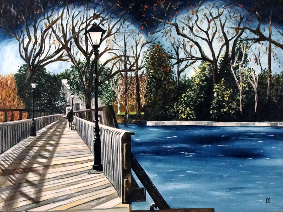 Oil painting "Lakeside Park Bridge, Early Winter" by Jeffrey Dale Starr