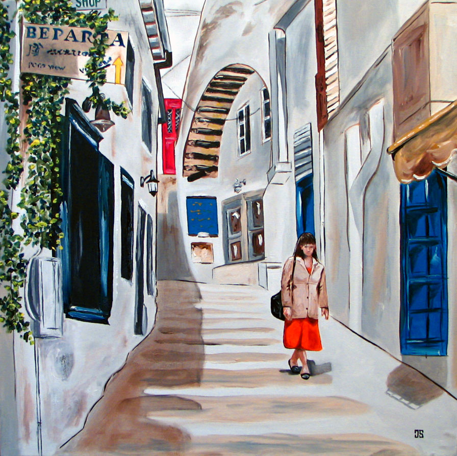 Oil painting "Side Street In Hydra, Greece" by Jeffrey Dale Starr