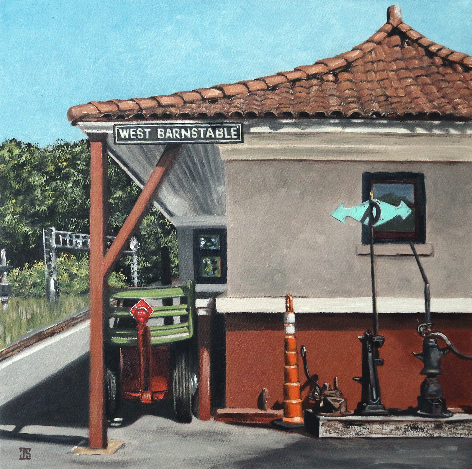 Oil painting "West Barnstable Train Station" by Jeffrey Dale Starr