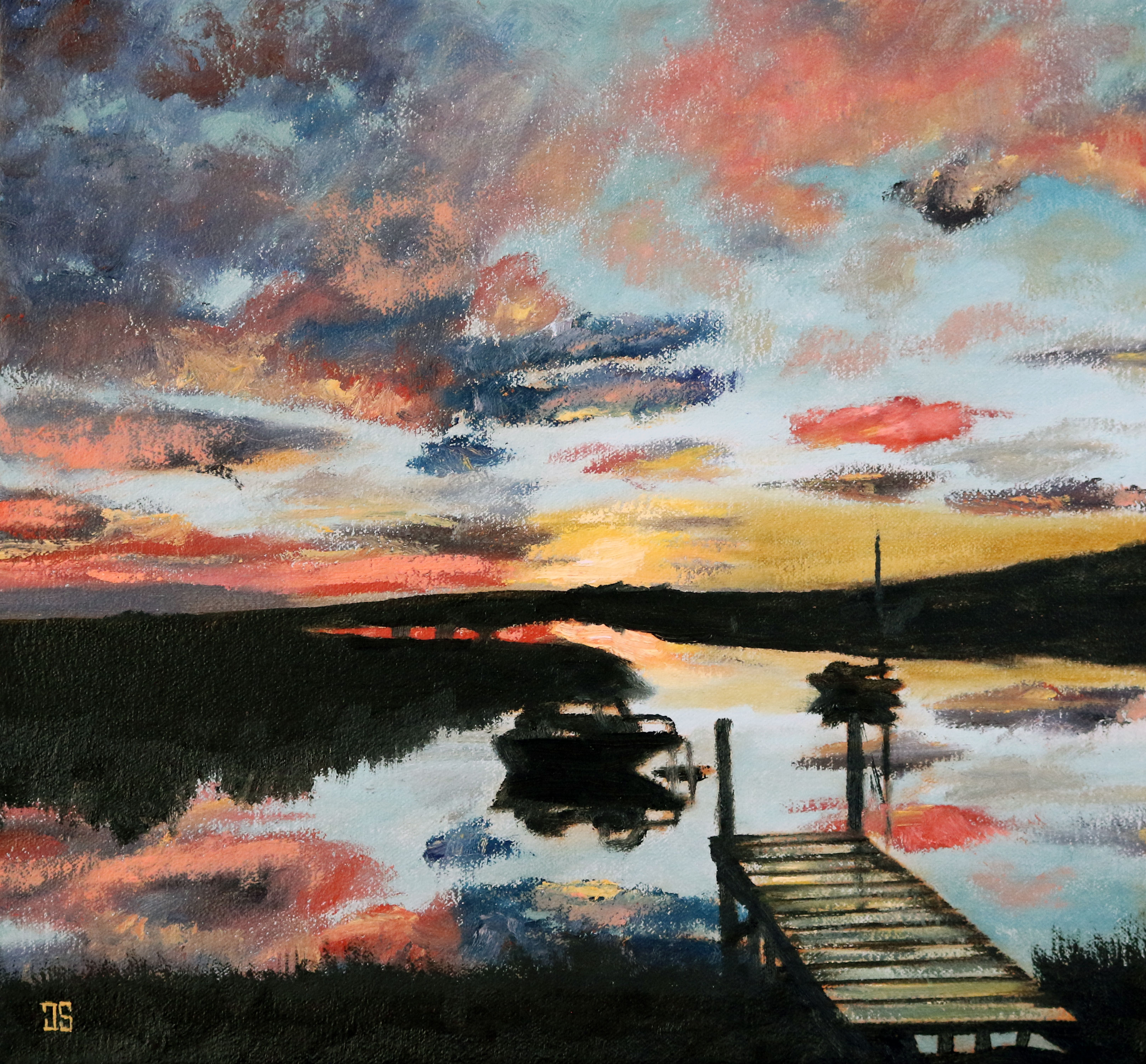 Oil painting "Sunrise at the Pier" by Jeffrey Dale Starr