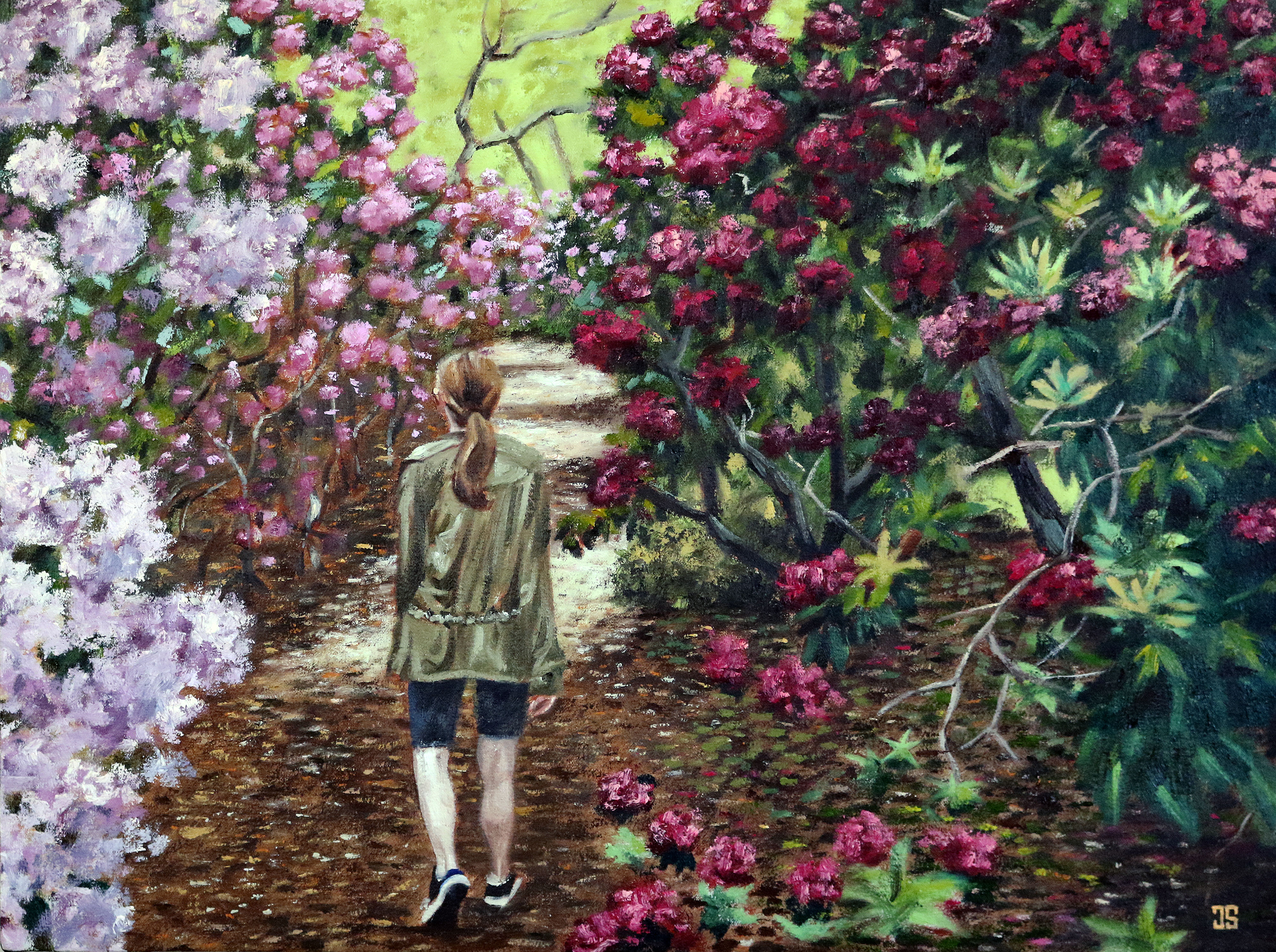 Oil painting &quot;Among the Rhododendrons, Heritage Gardens, Sandwich&quot; by Jeffrey Dale Starr