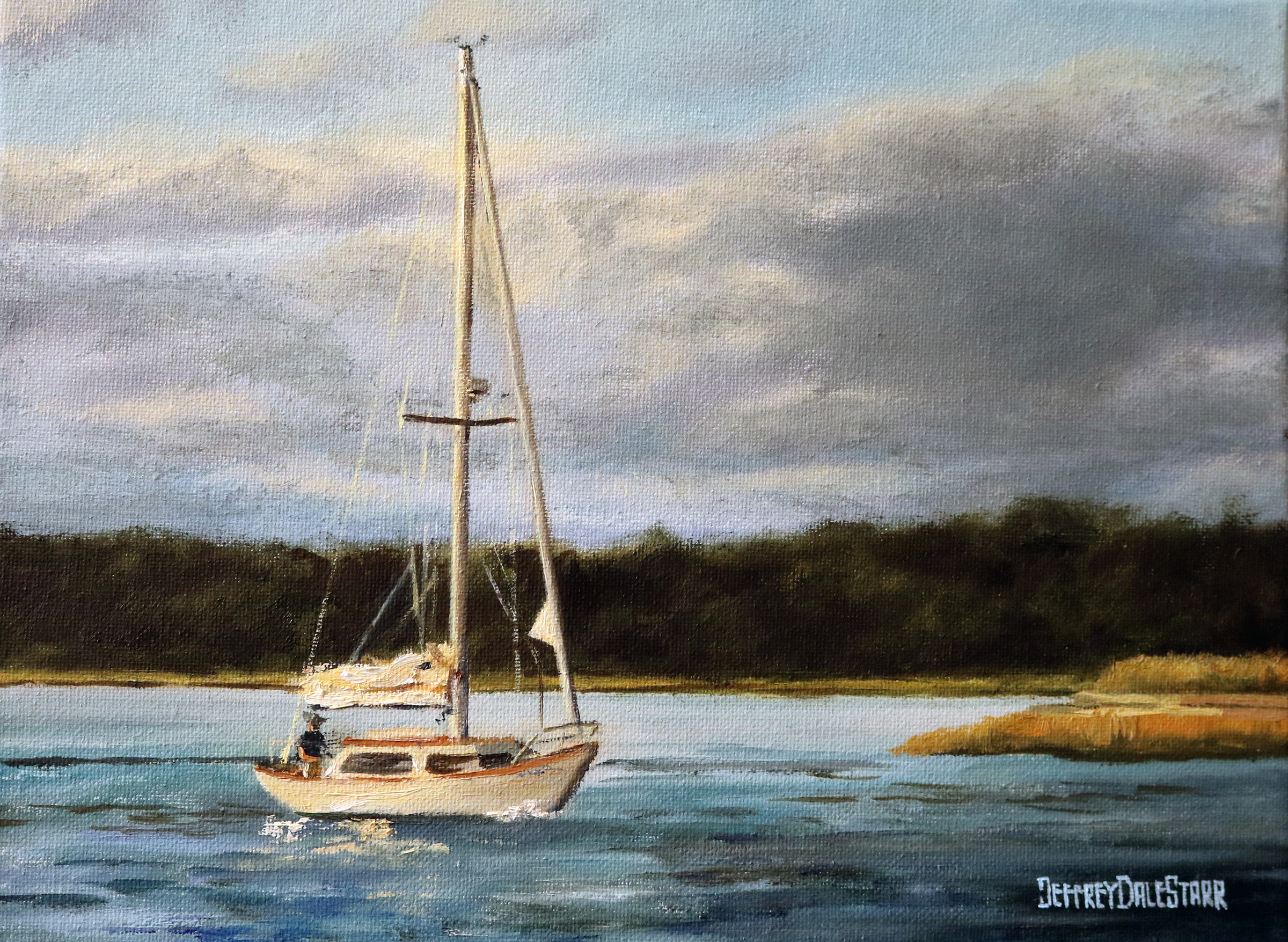Oil painting "Sailboat Off Nantucket Sound" by Jeffrey Dale Starr