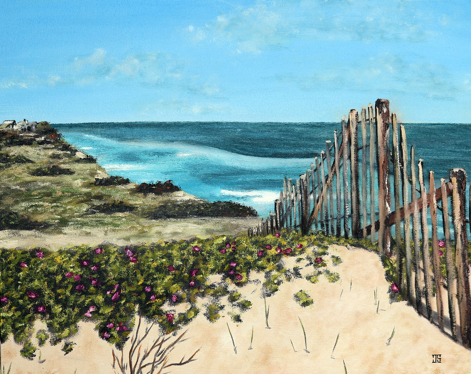 Oil painting "Beach Roses in South Wellfleet" by Jeffrey Dale Starr
