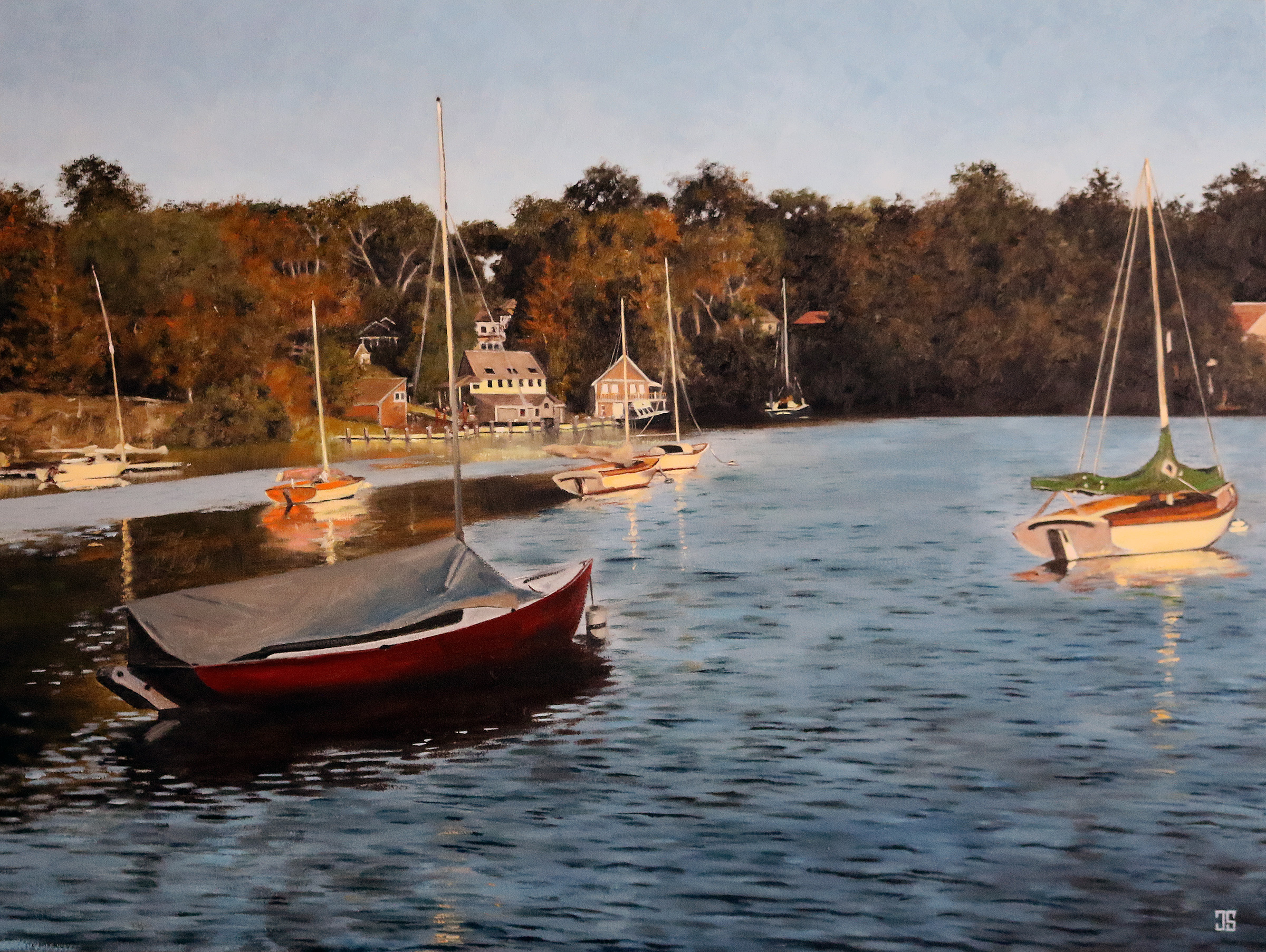 Oil painting "Sailboats in Quissett Harbor, Cape Cod" by Jeffrey Dale Starr